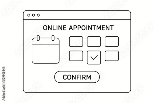 Online appointment confirmation interface with calendar icon and checkmark