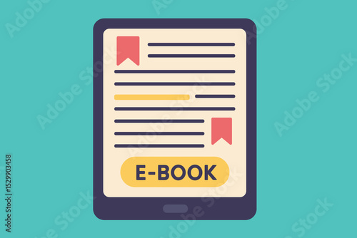 Digital ebook reader icon with bookmark on tablet screen