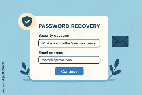 Password recovery interface with security question and email entry on blue background