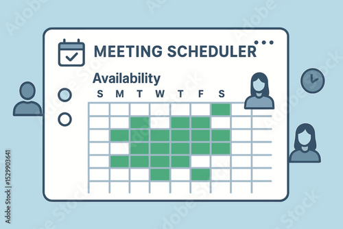 Online meeting scheduler interface with availability grid and female icons
