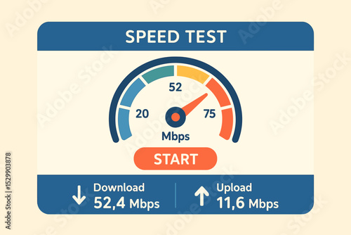 Internet speed test display showing download and upload speeds in mbps
