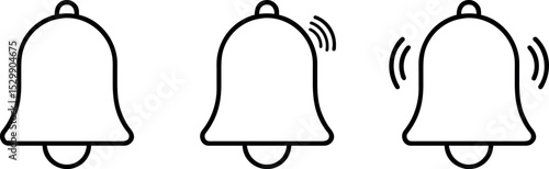 Notification bell icon set.  Alarm symbol, incoming inbox message, ringing bells, alarm clock, smartphone application alert, new message symbol.