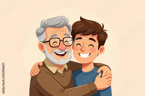 A loving grandfather embraces his grandson with a warm smile, showcasing their strong bond and affection