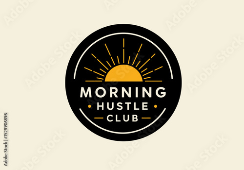 Morning Hustle Club emblem representing ambition and sunrise beginnings within a black and beige