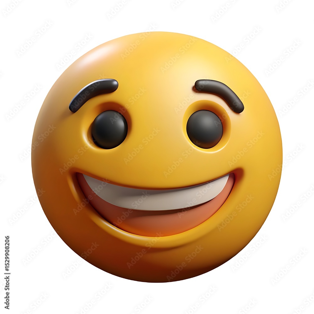 Fototapeta premium Yellow happy emoji smiley face icon illustration render for social media expression and communication