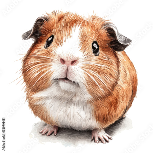 watercolor of Guinea Pig Close Up, vector, isolated on a white background.