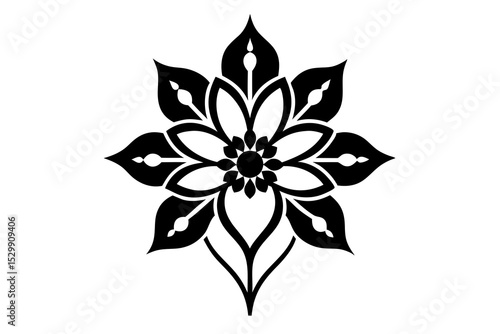 Vibrant Zink Floral Motif Art – Bold Outline Design on White Background