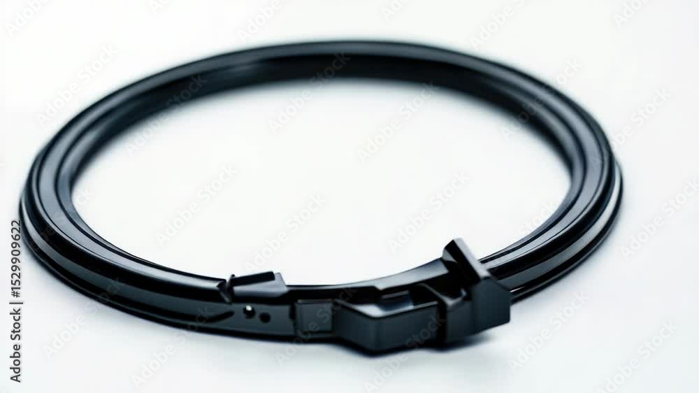A close-up shot of a black ring on a white surface A close-up shot of a black ring on a white surface