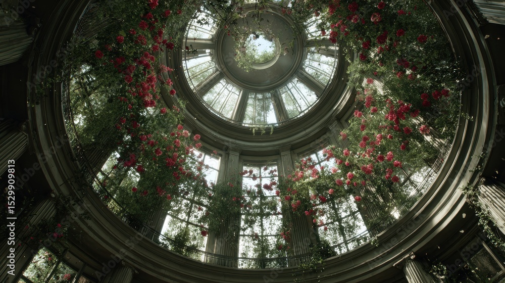 Obraz premium Ornate interior with lush rose displays.