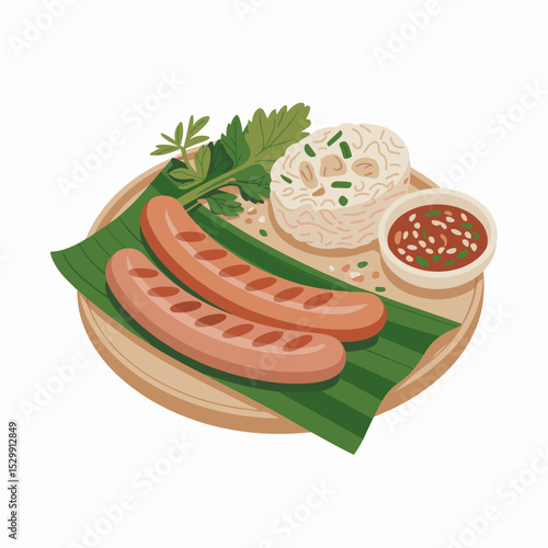 Nem Nuong – Vietnamese Grilled Sausage with Rice and Sauce