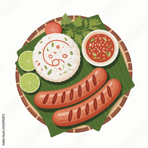 Nem Nuong – Vietnamese Grilled Sausage with Rice and Sauce