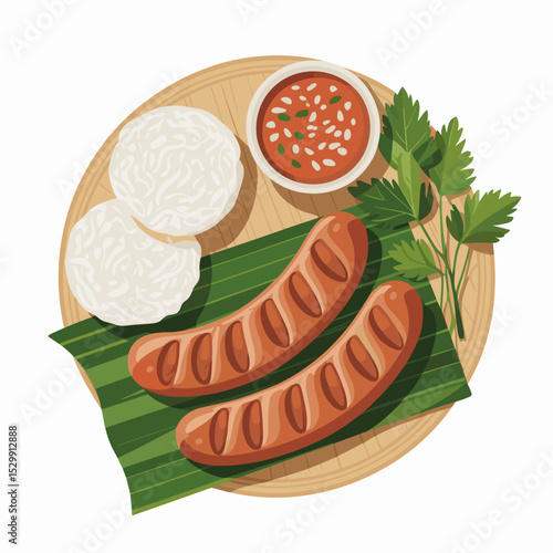 Nem Nuong – Vietnamese Grilled Sausage with Rice and Sauce
