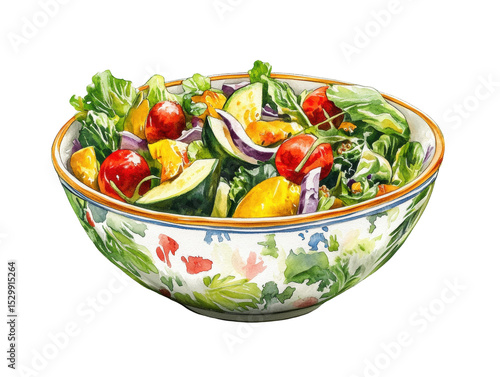 Colorful vegetable salad in a decorative bowl.