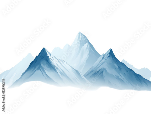 A serene mountain range depicted in shades of blue.