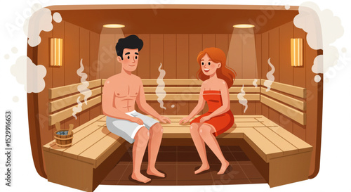 Cartoon Loving Couple in Sauna Vector Illustration