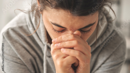 Obraz na plátne Sad young woman dealing with loss and psychological trauma
