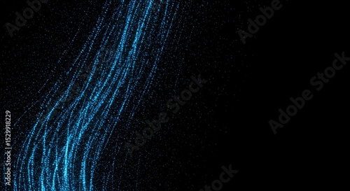 Abstract Blue Particle Wave Flow on Dark Background for Overlay Designs
