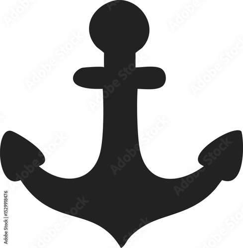 Classic Black Anchor Silhouette – Solid Nautical Icon with Circular Top, Horizontal Bar, and Flared Arms Featuring Clean Lines and Timeless Maritime Design