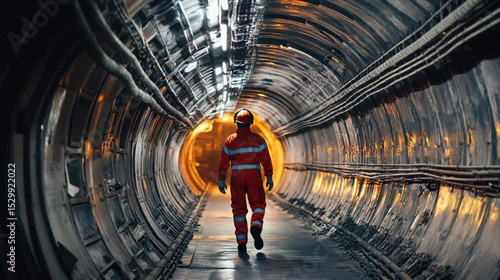 Worker in a hard hat inspecting server racks in a modern data center.