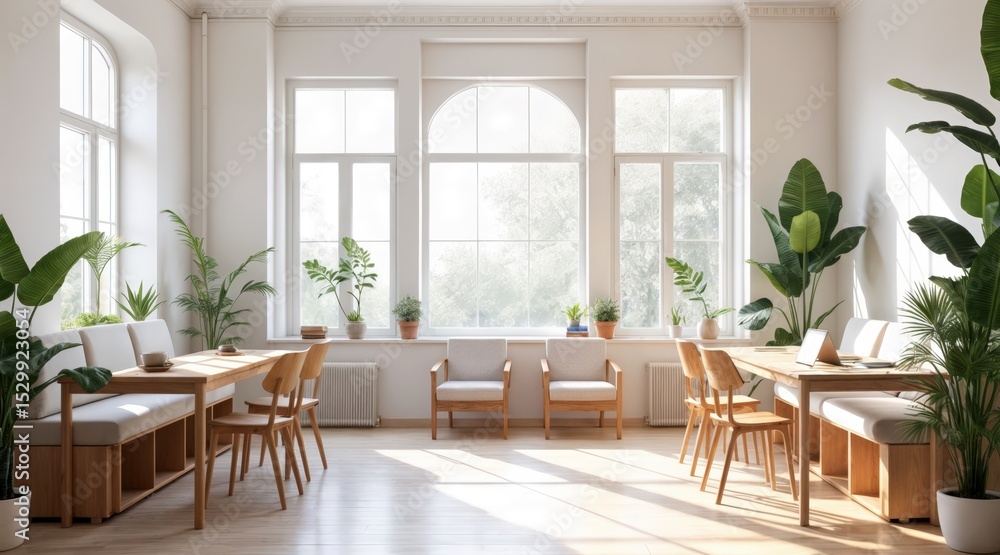 Fototapeta premium Scandinavian-style shared workspace with natural materials