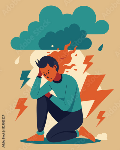 It is a suffocating inescapable force leaving the person feeling helpless and overwhelmed.. Vector illustration