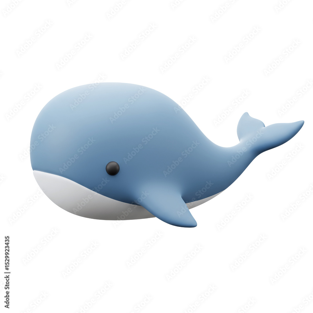 3D cartoon blue whale with rounded body and flippers 3D cartoon blue whale with rounded body and flippers