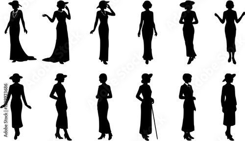 silhouettes of elegant women of twenty century

