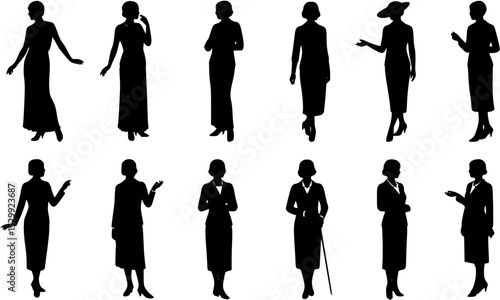 silhouettes of elegant women of twenty century
