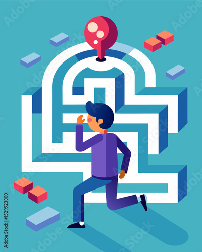 The mental twists and turns of the maze leave the person questioning their sanity and reality.. Vector illustration