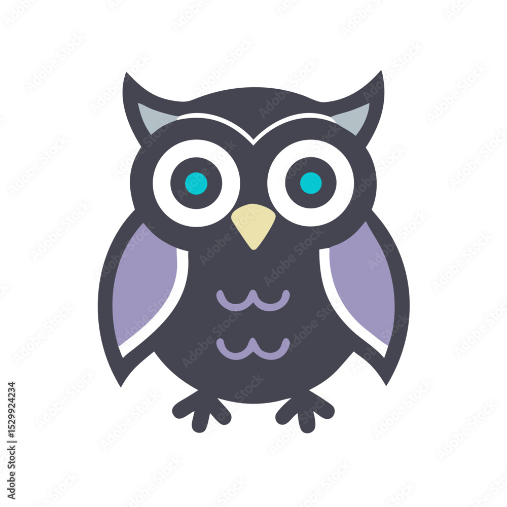Cartoon owl with purple wings and big eyes on white background Cartoon owl with purple wings and big eyes on white background
