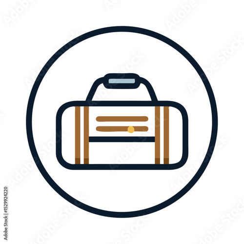 Duffle bag icon in outline circle style on white background