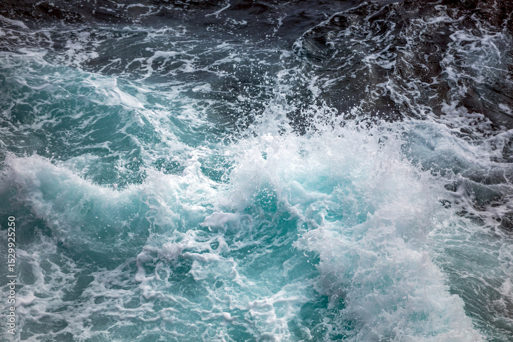 Obraz premium Turquoise waves due to rough seas in the Mediterranean Sea off the coast of Cartagena, Murcia Region