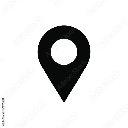 Simple black and white location pin icon representing travel navigation and mapping