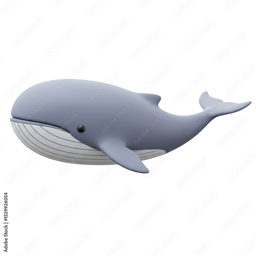 Obraz premium 3D cartoon blue whale side view smiling, isolated on transparent background