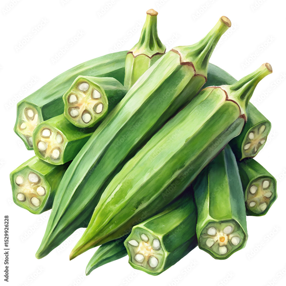 Fototapeta premium Watercolor okra pod on transparent background 