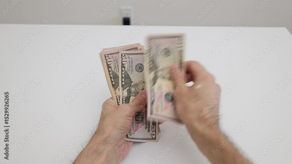 Man hands counting money fifti bills