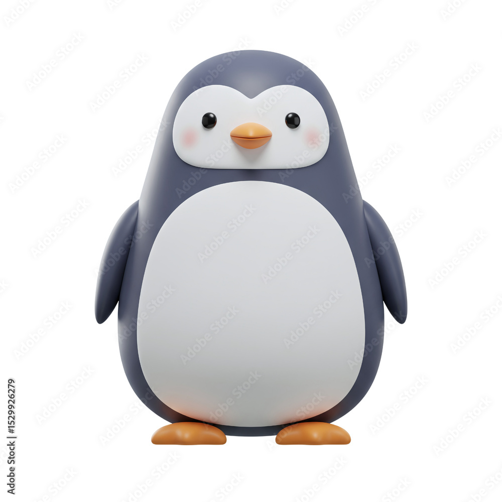 Fototapeta premium 3D cartoon penguin standing, isolated on transparent background