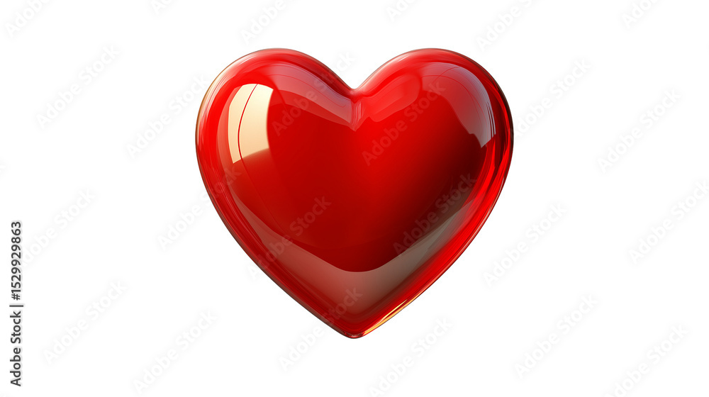 Fototapeta premium Colorful 3D icon of a red heart symbol, glossy finish, floating on transparent background, isolated PNG