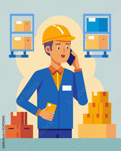 A factory supervisor on the phone coordinating with multiple suppliers and distributors to recall all affected products.. Vector illustration