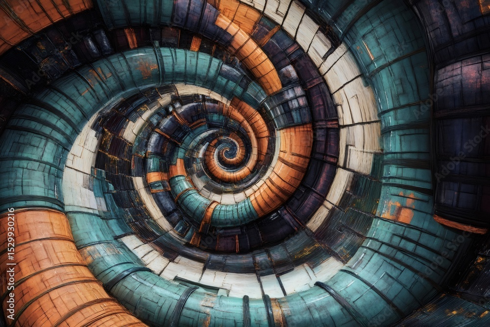Fototapeta premium Colorful pipes spiraling into a vortex creating an abstract and mesmerizing pattern, ideal for backgrounds and creative projects