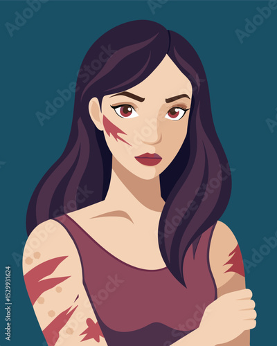She tried to hide the bruises and scars from his verbal abuse but they were too deeply etched into her skin to be concealed.. Vector illustration