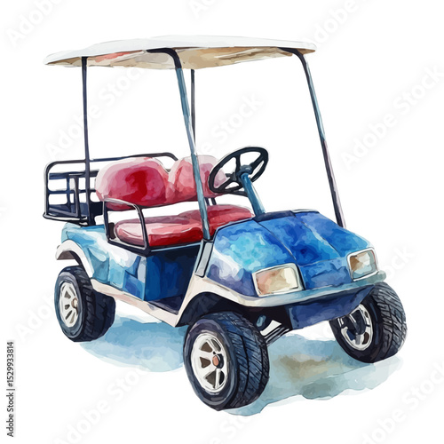 Golf Cart, watercolor drawing vector, isolated on a white background.