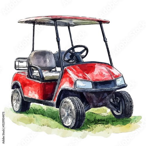 Golf Cart, watercolor illustration vector, isolated on a white background.
