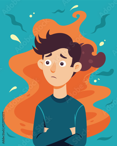 He was lost in a vortex of emotions unable to make sense of the conflicting thoughts and feelings that consumed him.. Vector illustration