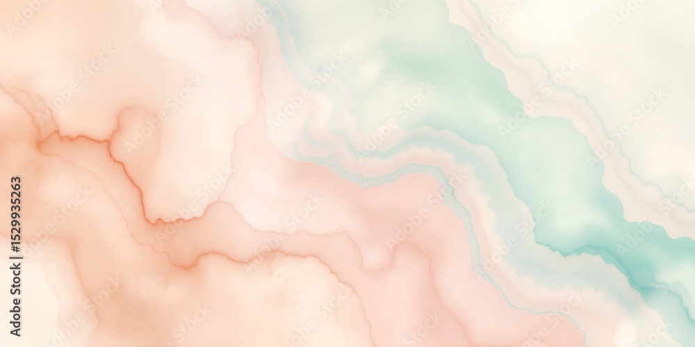 Fototapeta premium Abstract watercolor background featuring blended shades of peach, cream, and light turquoise hues