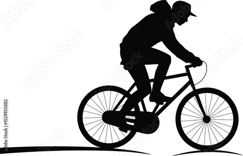 Silhouette of a person riding a bicycle on a white background illustration