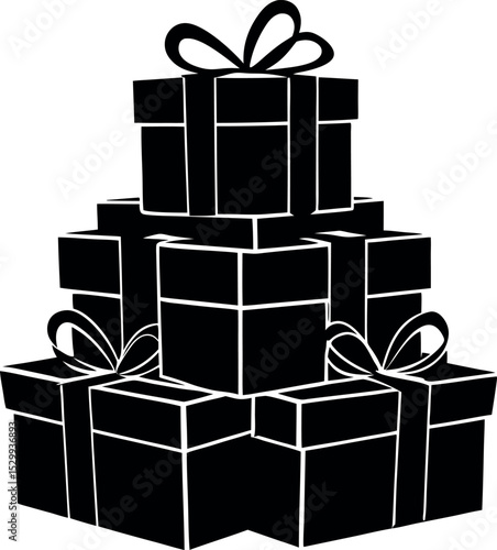 Collection of Presents gift boxes shape as Christmas tree clean simple vector silhouette black
