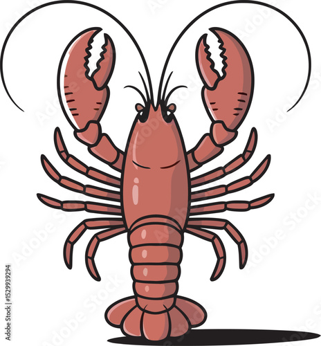 Cartoon Red Lobster Illustration Claws Up White Background