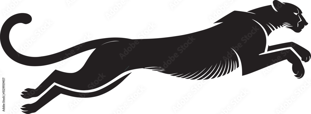 Fototapeta premium Black Panther Silhouette Leaping Dynamic Action Graphic