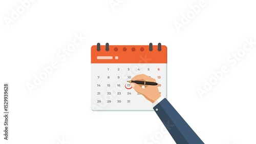 4k Animation of a hand using a pen to mark an important date on a calendar, symbolizing scheduling and planning.